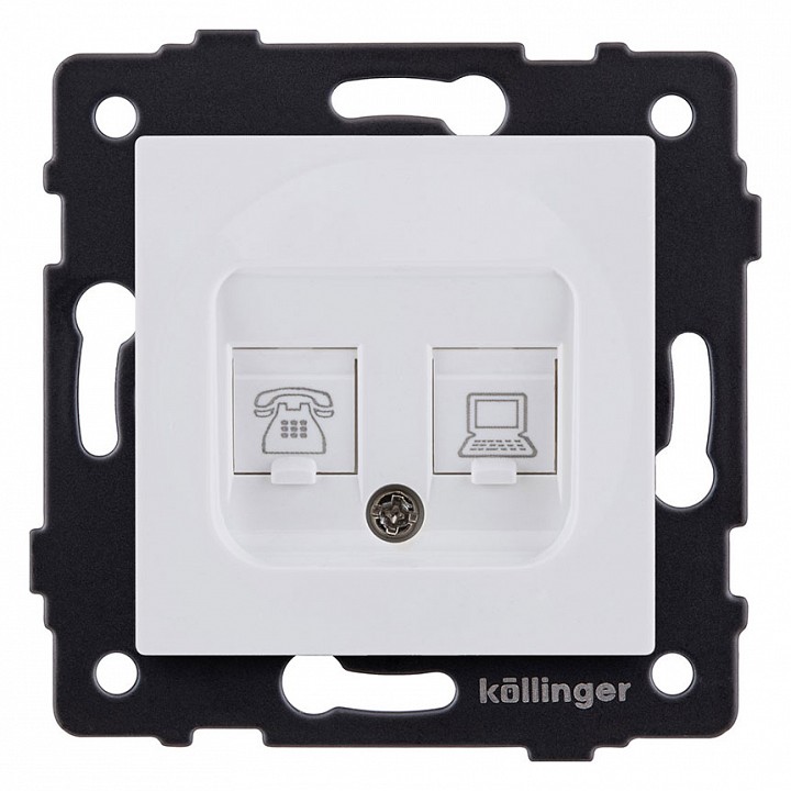 Розетка двойная RJ-11 и Ethernet RJ-45, без рамки Kollinger  REA-011WM