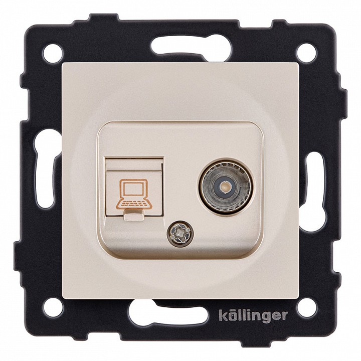 ТВ-розетка и розетка Ethernet RJ-45 без рамки Kollinger  REA-021GD