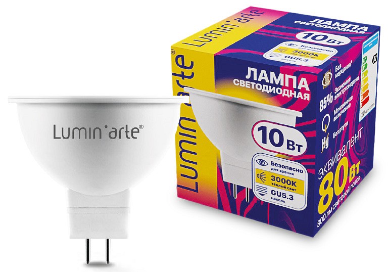 Лампа светодиодная Luminarte  GU5.3 10Вт 3000K LSTD-MR16-10W3KGU5.3
