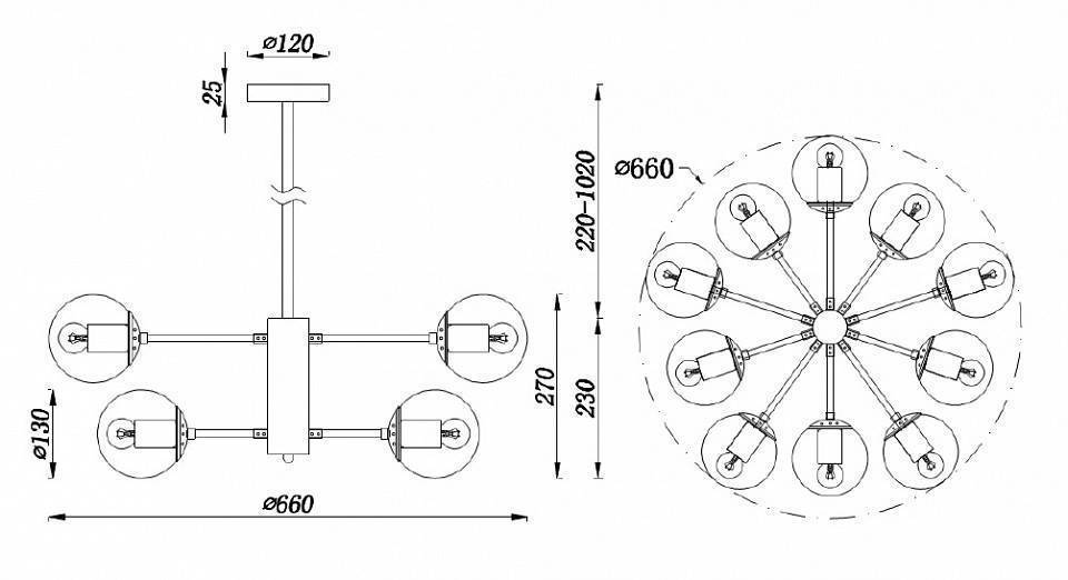 Люстра на штанге Freya Richard 10 ламп FR5596PL-10CH