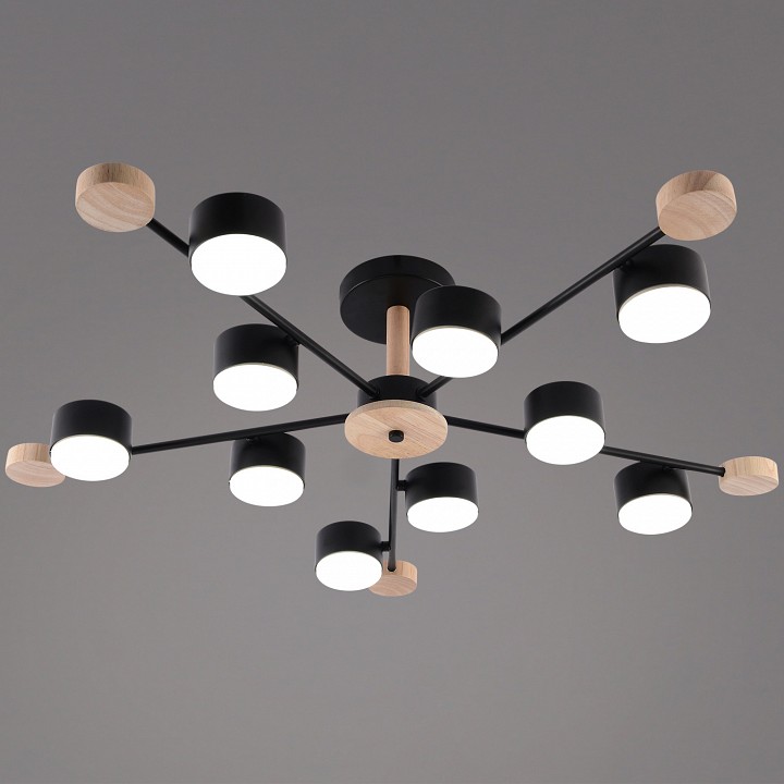 Люстра на штанге De Markt 03751-0.3-10 10 ламп черный дерево GX53 03751-0.3-10 BK+WOOD GX53