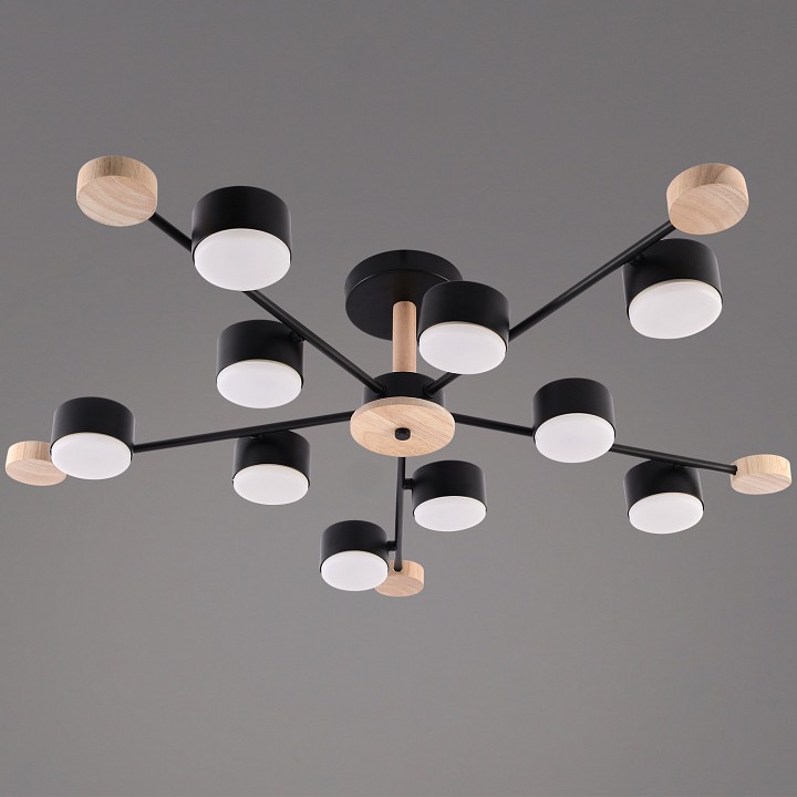Люстра на штанге De Markt 03751-0.3-10 10 ламп черный дерево GX53 03751-0.3-10 BK+WOOD GX53