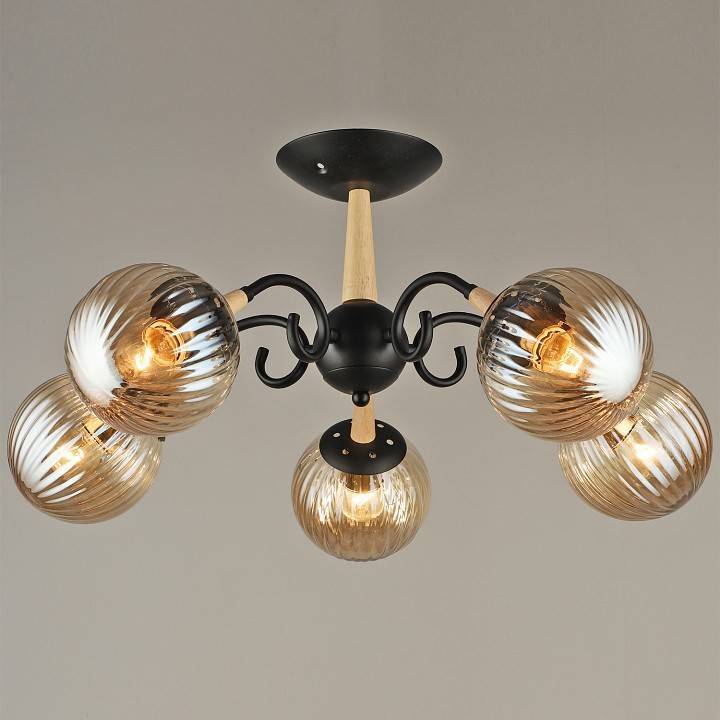 Люстра на штанге Reluce 04886 04886-0.3-05 BK+WOOD