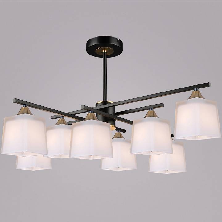 Люстра на штанге De Markt 06668-0.3-08 8xE27 черный/медь 06668-0.3-08 BK+COP