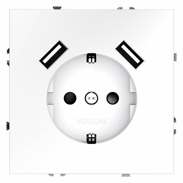 Розетка с заземлением и со шторкой и 2хUSB type A, без рамки Voltum S70 VLS040402