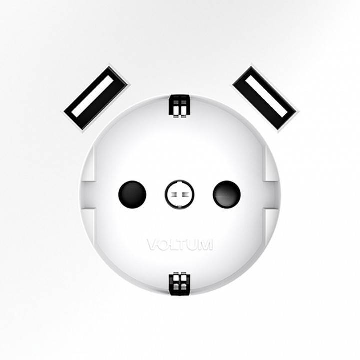 Розетка с заземлением и со шторкой и 2хUSB type A, без рамки Voltum S70 VLS040402