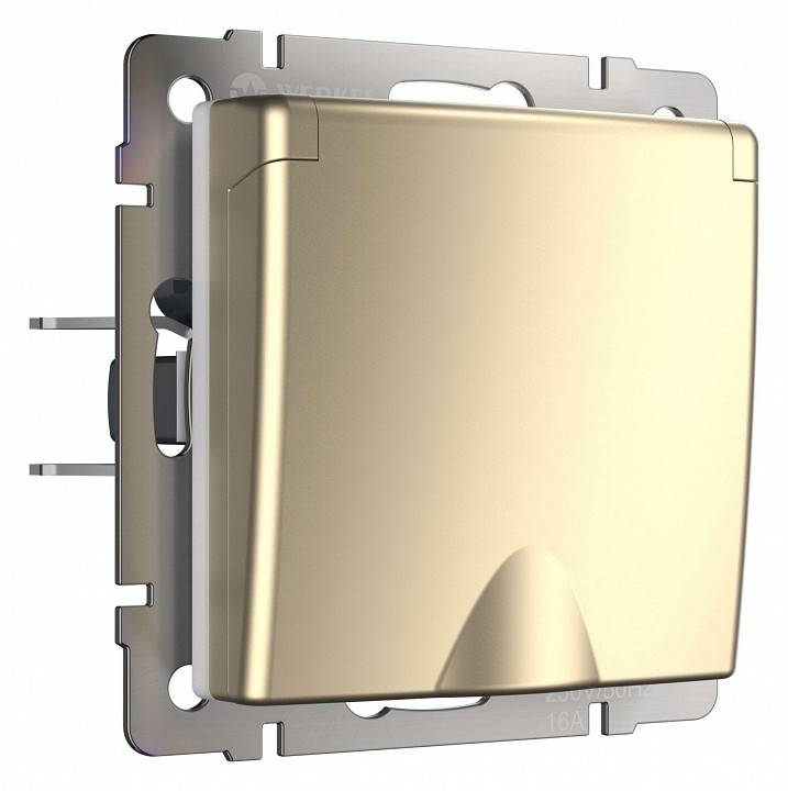 Розетка влагозащищенная с заземлением и шторками Werkel шампань без рамки W1171211