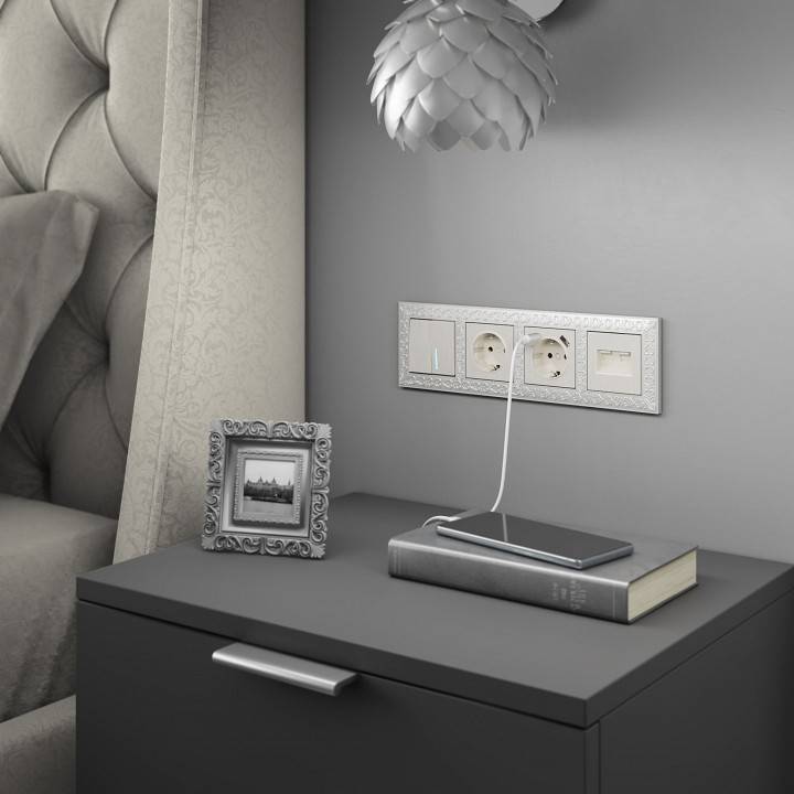 Розетка с заземлением и с шторками, без рамки Werkel перламутровый рифленый W1171113