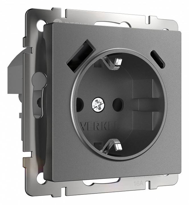 Розетка с заземлением и с шторками и USB Werkel графит матовый W1171764
