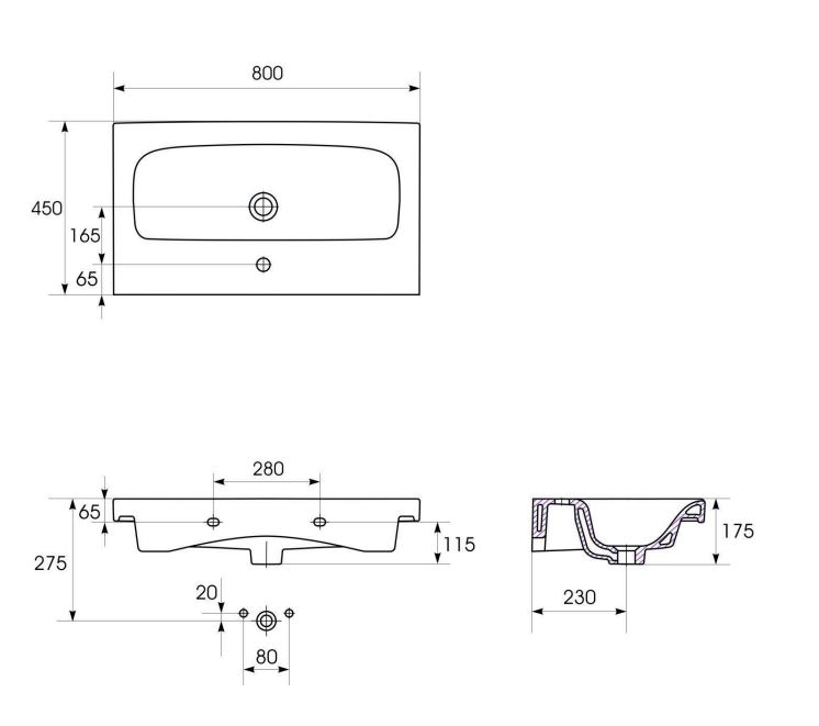 Раковина мебельная Cersanit MODUO 80 1 отверстие S-UM-MOD80/1