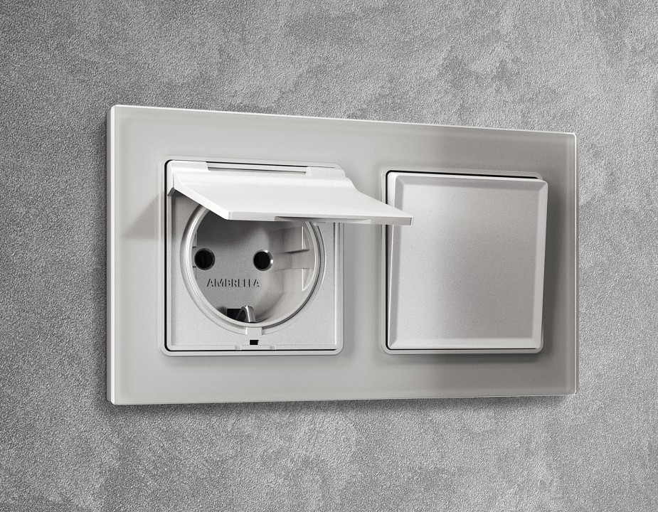 Накладка для розетки влагозащищенной с заземлением и со шторками с крышкой Ambrella Volt Quant AP4080