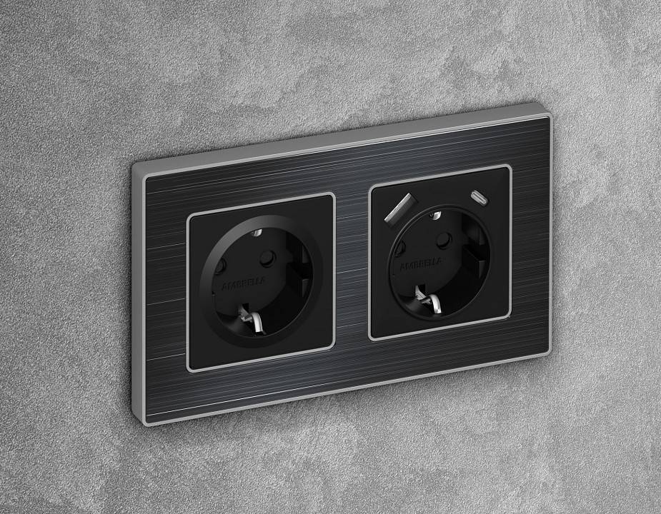 Накладка для розетки с заземлением и со шторками Ambrella Volt Quant AP8070