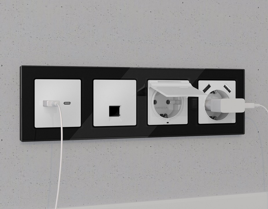 Розетка Ethernet RJ-45 и со шторками, без рамки Ambrella Volt ALFA MA132005