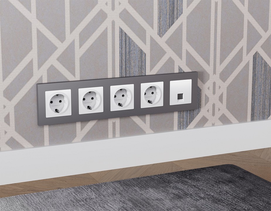 Розетка Ethernet RJ-45 и со шторками, без рамки Ambrella Volt ALFA MA132005