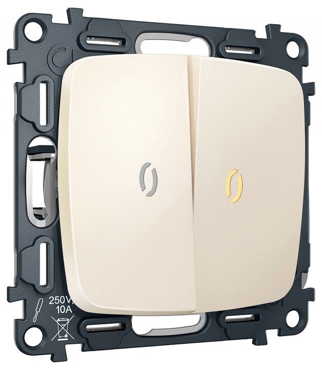 Выключатель самовозвратный двухклавишный с подсветкой, без рамки Ambrella Volt MO MO324050