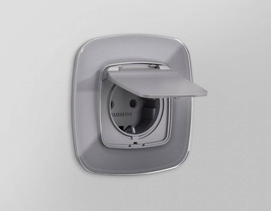 Накладка для розетки влагозащищенной с заземлением и со шторками с крышкой Ambrella Volt Quant OP5080