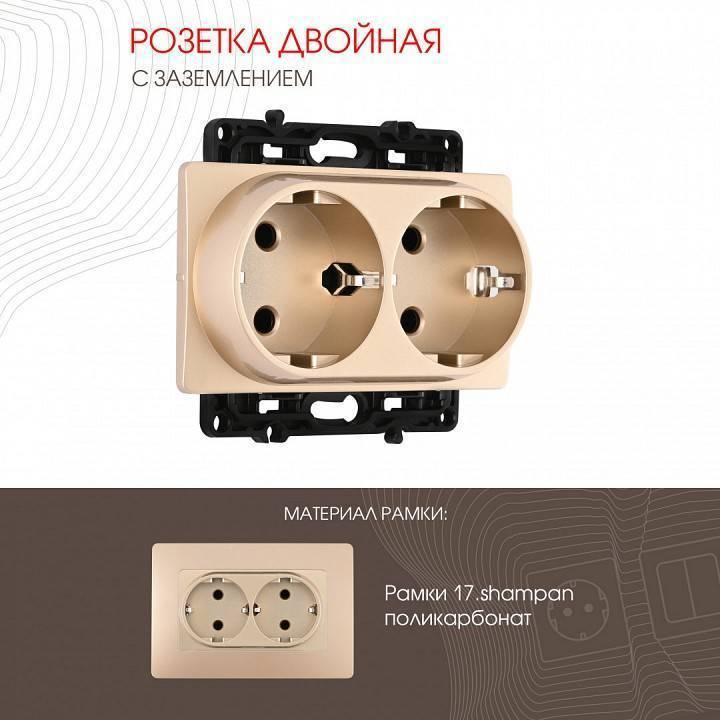 Розетка двойная с заземлением без рамки Arte Milano am-217 шампань 217.40-2.shampan