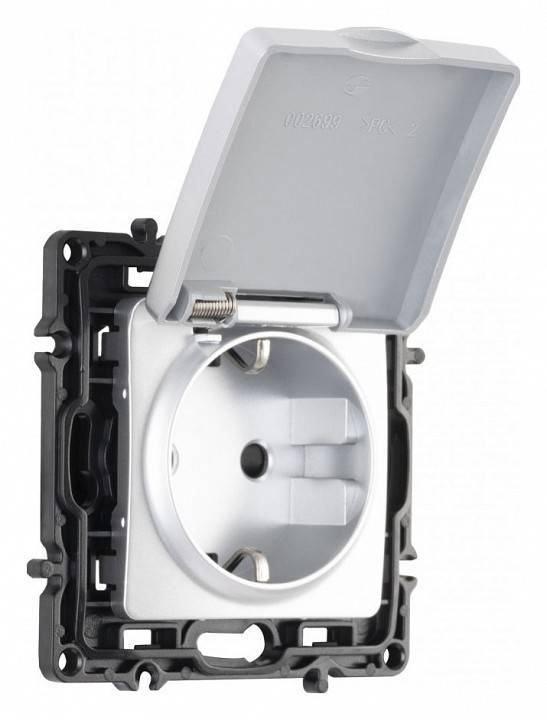Розетка влагозащищенная с заземлением и со шторкой с крышкой Arte Milano am-217 217.41-1.silver