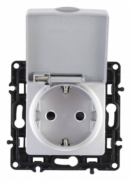 Розетка влагозащищенная с заземлением и со шторкой с крышкой Arte Milano am-217 217.41-1.silver