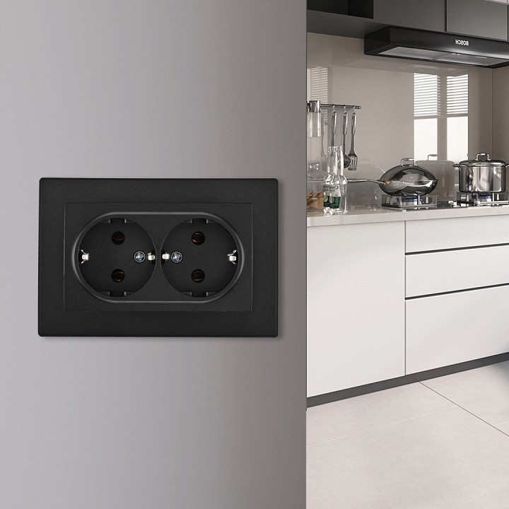 Розетка двойная с заземлением и со шторкой Arte Milano SET06-2 SET06-double-40-2 black