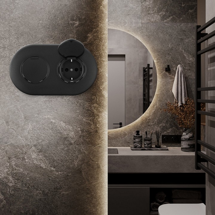 Розетка с заземлением и шторкой, с крышкой Arte Milano SET08-2 SET08-2-41-1x2 black