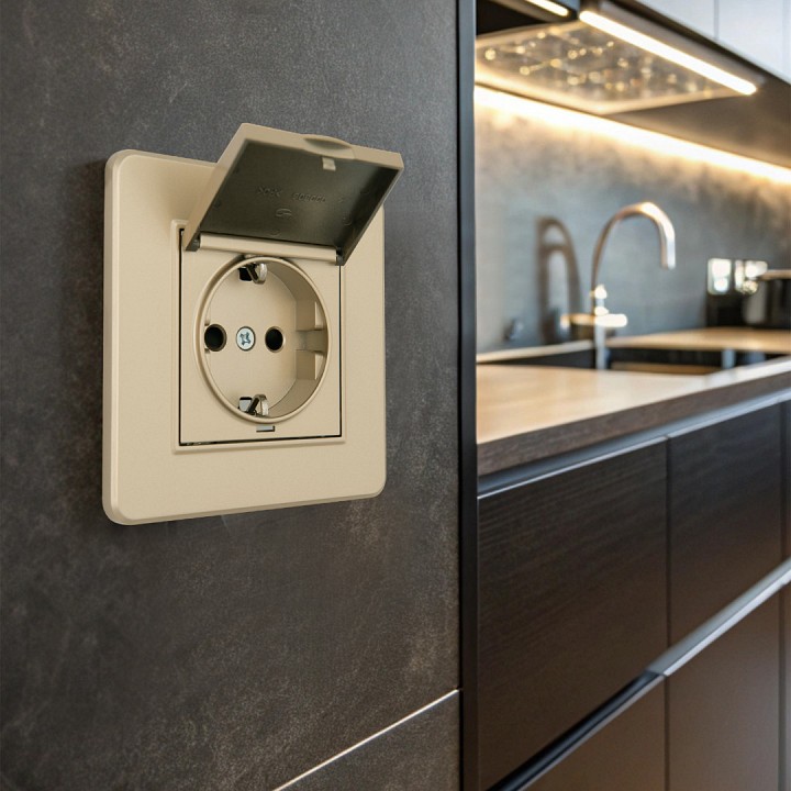 Розетка с заземлением и шторкой, с крышкой Arte Milano SET16-1 SET16-1-41-1 shampan