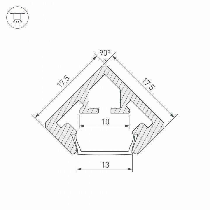 Профиль для светодиодной ленты Arlight PDS45-KUB-2000 ANOD 021646