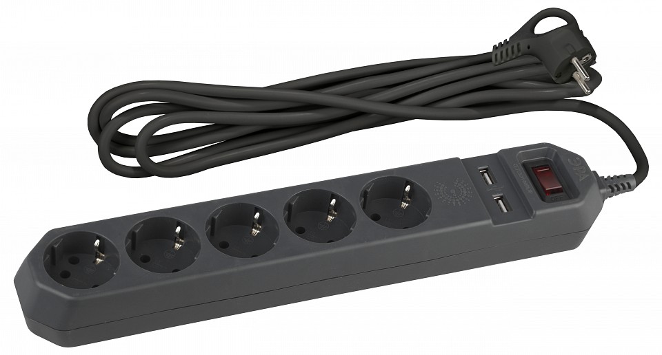 Удлинитель с выключателем Эра  USF-5es-1.5m-USB-B