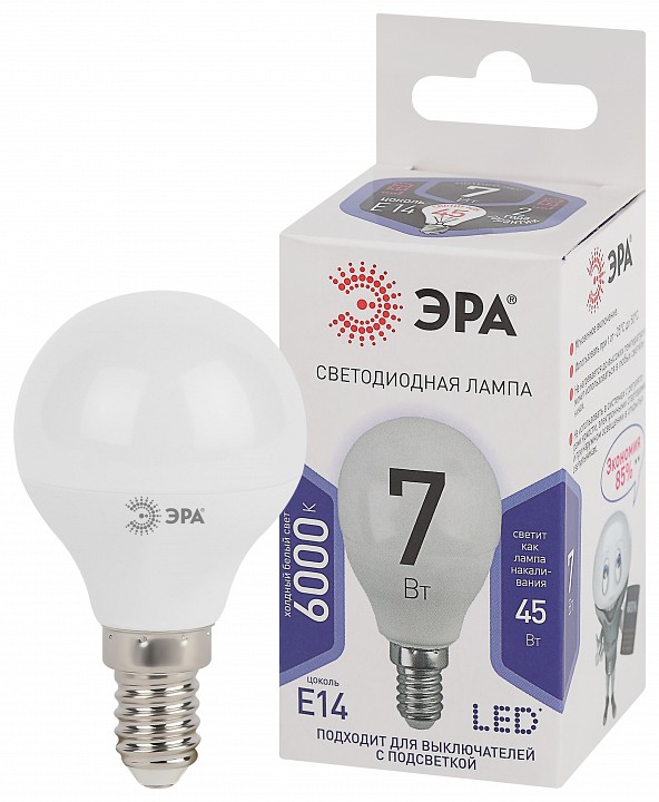 Лампа светодиодная Эра Стандарт LED P45-7W-860-E14