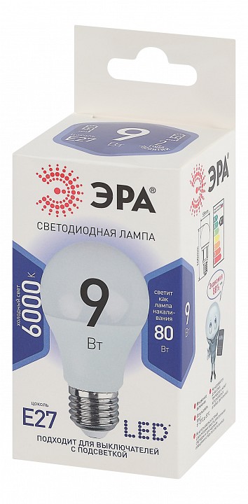Лампа светодиодная Эра Стандарт LED A60-9W-860-E27