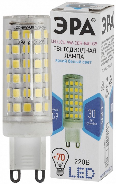 Лампа светодиодная ЭРА Стандарт G9 9 Вт 4000 К LED-JCD-9W-CER-840-G9