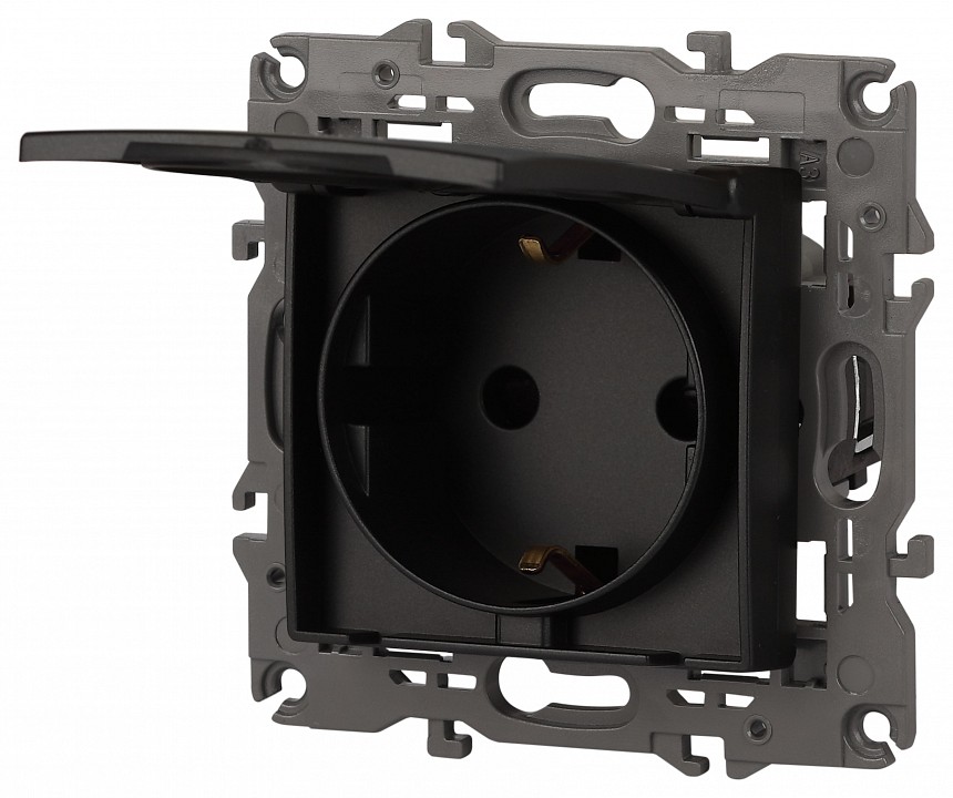 Розетка с заземлением и со шторкой, без рамки с крышкой Эра Эра Elegance 14-2103-05