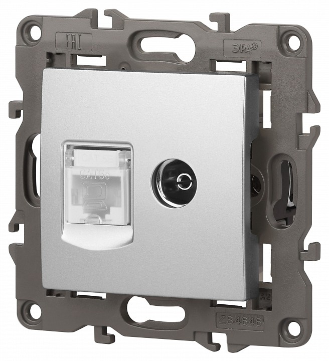 ТВ-розетка и розетка Ethernet RJ-45 без рамки Эра Эра Elegance 14-3110-03