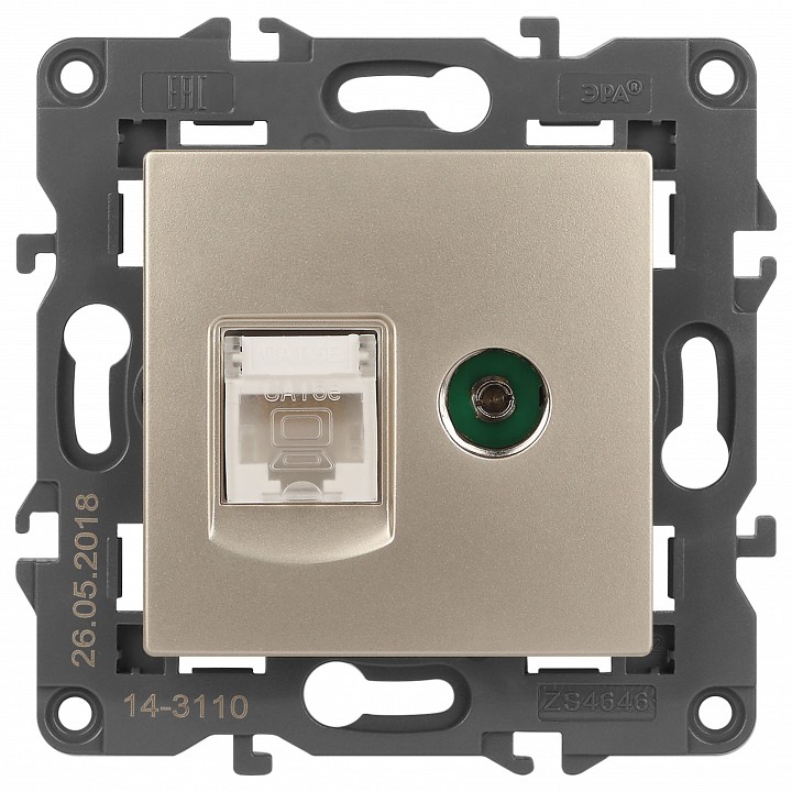 ТВ-розетка и розетка Ethernet RJ-45 без рамки Эра Эра Elegance 14-3110-04