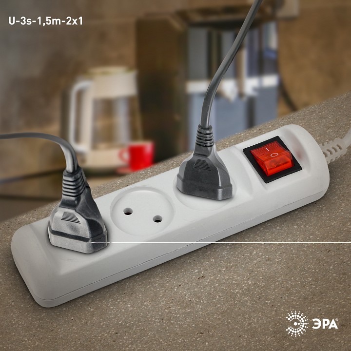 Удлинитель с выключателем Эра  U-3s-1,5m-2x1