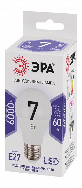 Лампа светодиодная Эра Стандарт LED A60-7W-860-E27