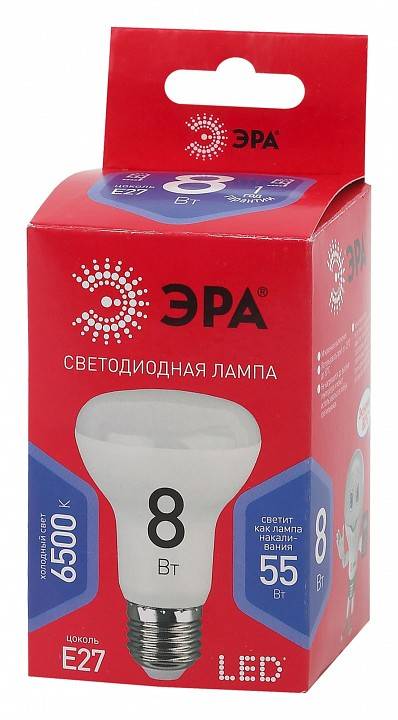 Лампа светодиодная ЭРА ЭКО E27 8 Вт 6500 K Б0045336