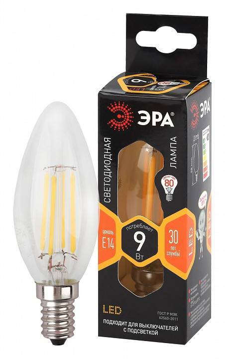 Лампа светодиодная ЭРА E14 9 Вт 2700 K свеча Б0046991