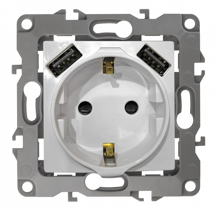 Розетка с заземлением и со шторкой и 2хUSB, без рамки Эра Эра 12 12-4109-01