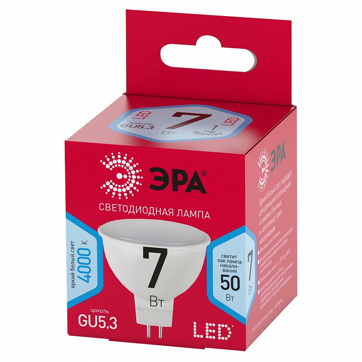 Лампа светодиодная Эра  GU5.3 7Вт 4000K LED MR16-7W-840-GU5.3 R