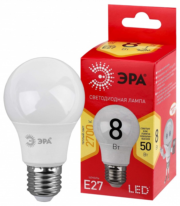 Лампа светодиодная Эра  LED A55-8W-827-E27 R