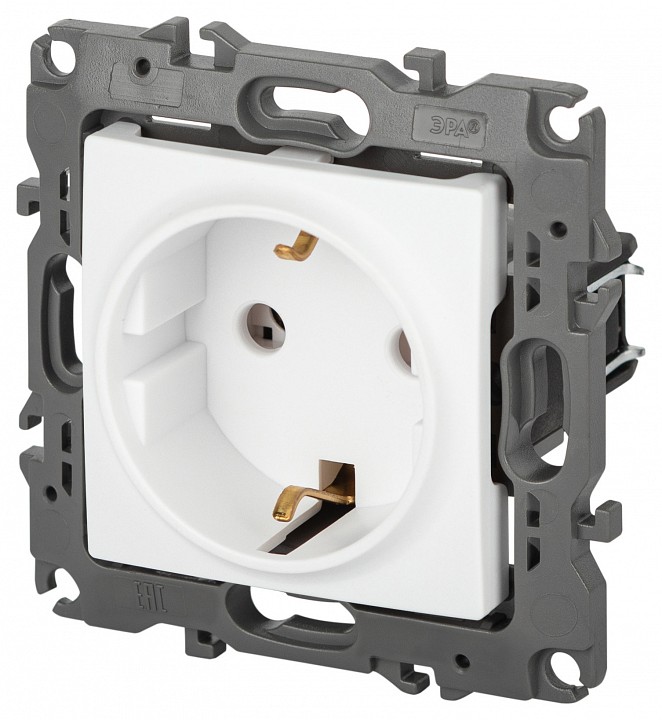 Розетка с заземлением и со шторкой, без рамки Эра Эра 12 12-2101-01М