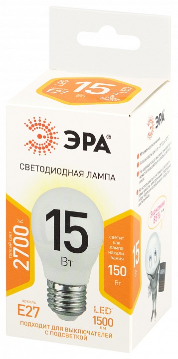 Лампа светодиодная Эра Стандарт LED P45-15W-827-E27
