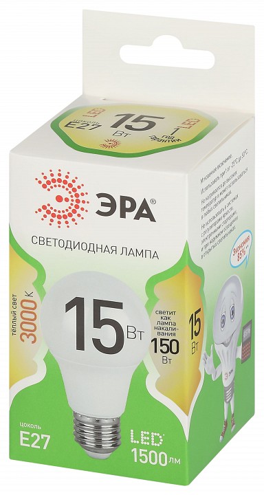 Лампа светодиодная Эра Green Line LED A60-15W-830-E27 GL