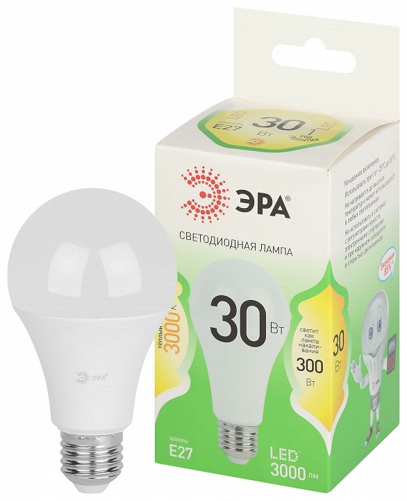 Лампа светодиодная ЭРА Green Line Груша A65 30 Вт E27 3000 К LED A65-30W-830-E27 GL