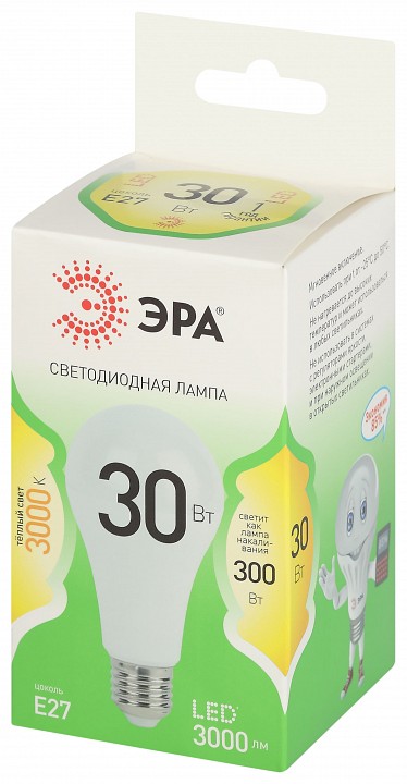 Лампа светодиодная ЭРА Green Line Груша A65 30 Вт E27 3000 К LED A65-30W-830-E27 GL