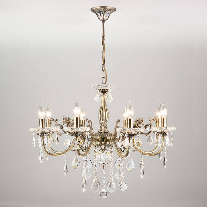 Подвесная люстра Eurosvet Elisha 8 ламп античная бронза хрусталь Strotskis 3281/8