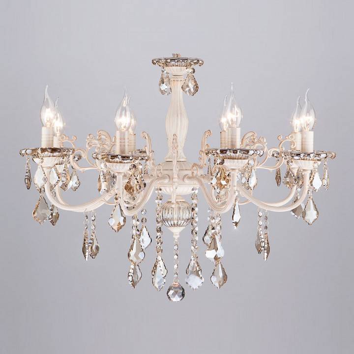 Подвесная люстра Eurosvet Elisha 3281/8 белый с золотом/тонированный хрусталь Strotskis