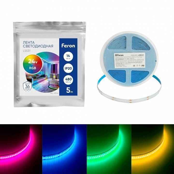 Лента светодиодная Feron LS531 RGB 14 Вт/м 24 В IP20 48946