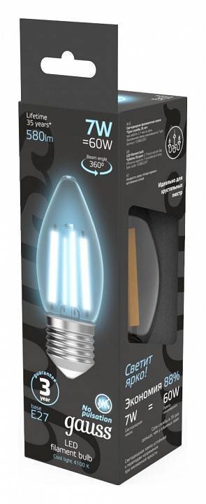 Лампа светодиодная Gauss Filament A60 E27 7 Вт 4100 K 103802207
